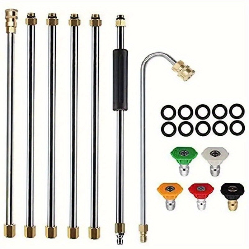 High-Pressure Washer Hose Kit 7 Pieces with Nozzles and Stainless Steel Extensions