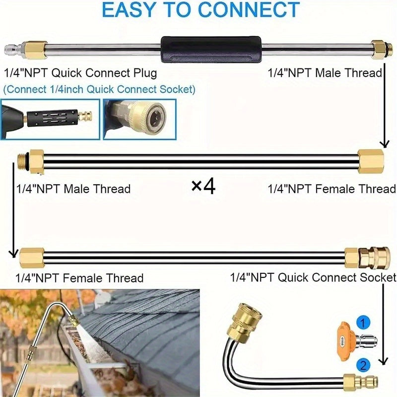 High-Pressure Washer Hose Kit 7 Pieces with Nozzles and Stainless Steel Extensions