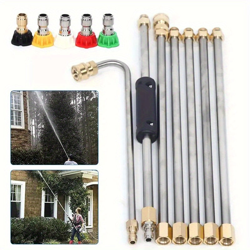High-Pressure Washer Hose Kit 7 Pieces with Nozzles and Stainless Steel Extensions