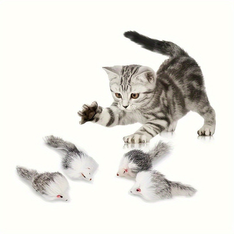 5-Piece Cat Toy Set Interactive Plush Toys with Long-Haired Plastic Mice and Rabbit Skin Mouse