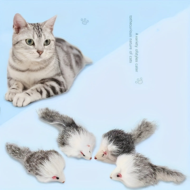 5-Piece Cat Toy Set Interactive Plush Toys with Long-Haired Plastic Mice and Rabbit Skin Mouse
