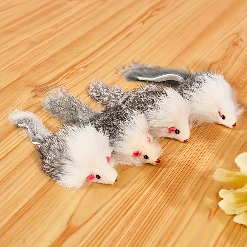 5-Piece Cat Toy Set Interactive Plush Toys with Long-Haired Plastic Mice and Rabbit Skin Mouse
