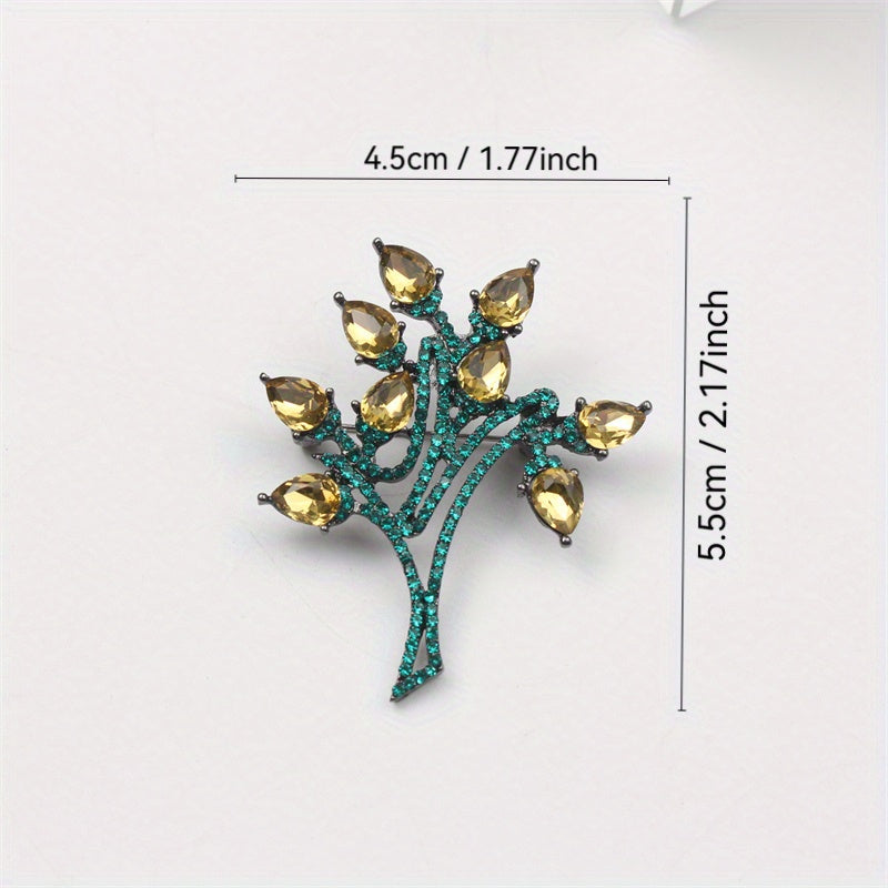 Стильная кристальная брошь - современный дизайн зеленой листвы, уникальная причудливая булавка для женщин