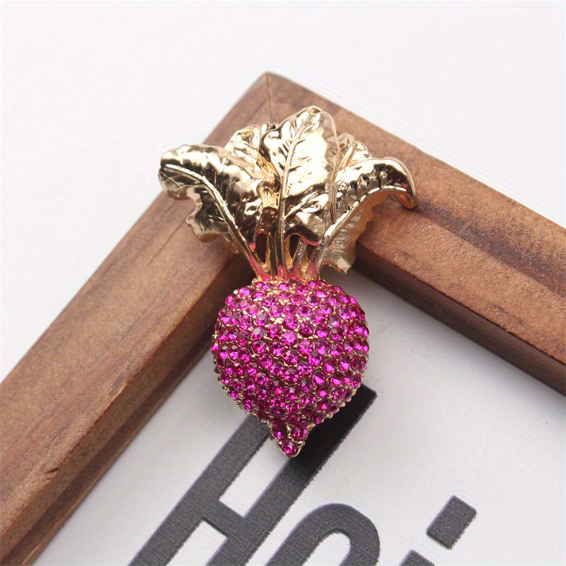 Strawberry Brooch with Rhinestones Enamel Plant Design for Clothing Accessories