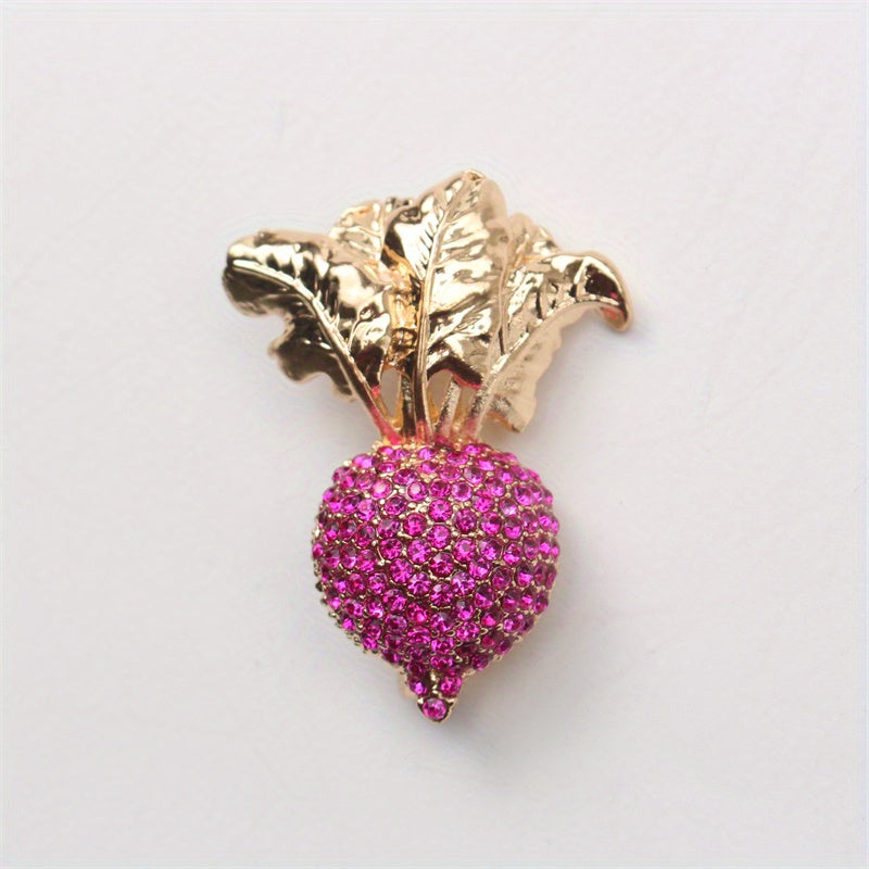 Strawberry Brooch with Rhinestones Enamel Plant Design for Clothing Accessories