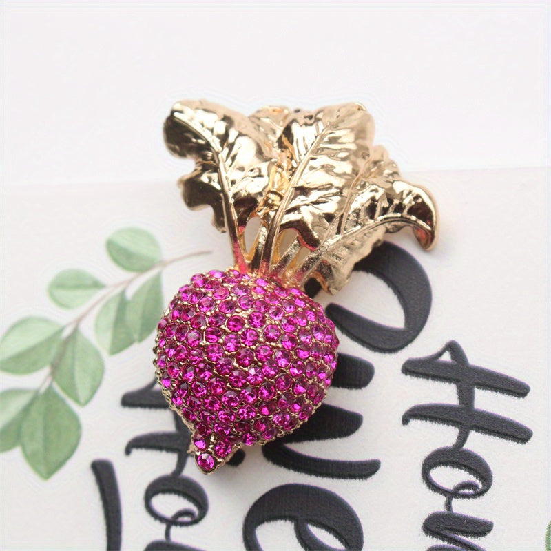 Strawberry Brooch with Rhinestones Enamel Plant Design for Clothing Accessories