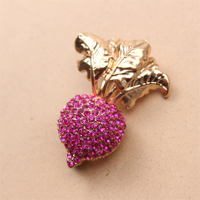 Strawberry Brooch with Rhinestones Enamel Plant Design for Clothing Accessories