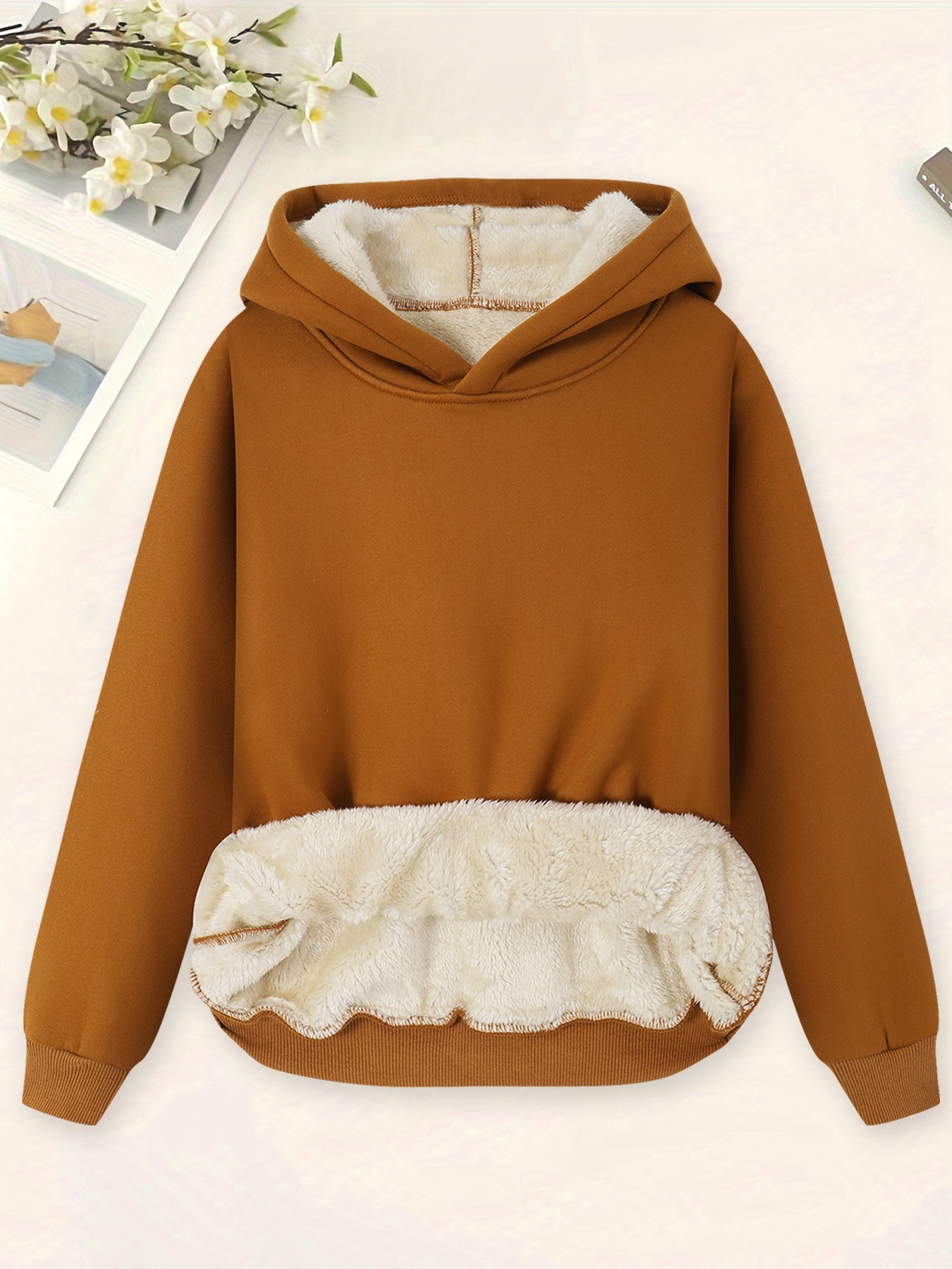 Толстовка оверсайз с флисовой подкладкой для женщин, повседневная толстовка с карманом кенгуру