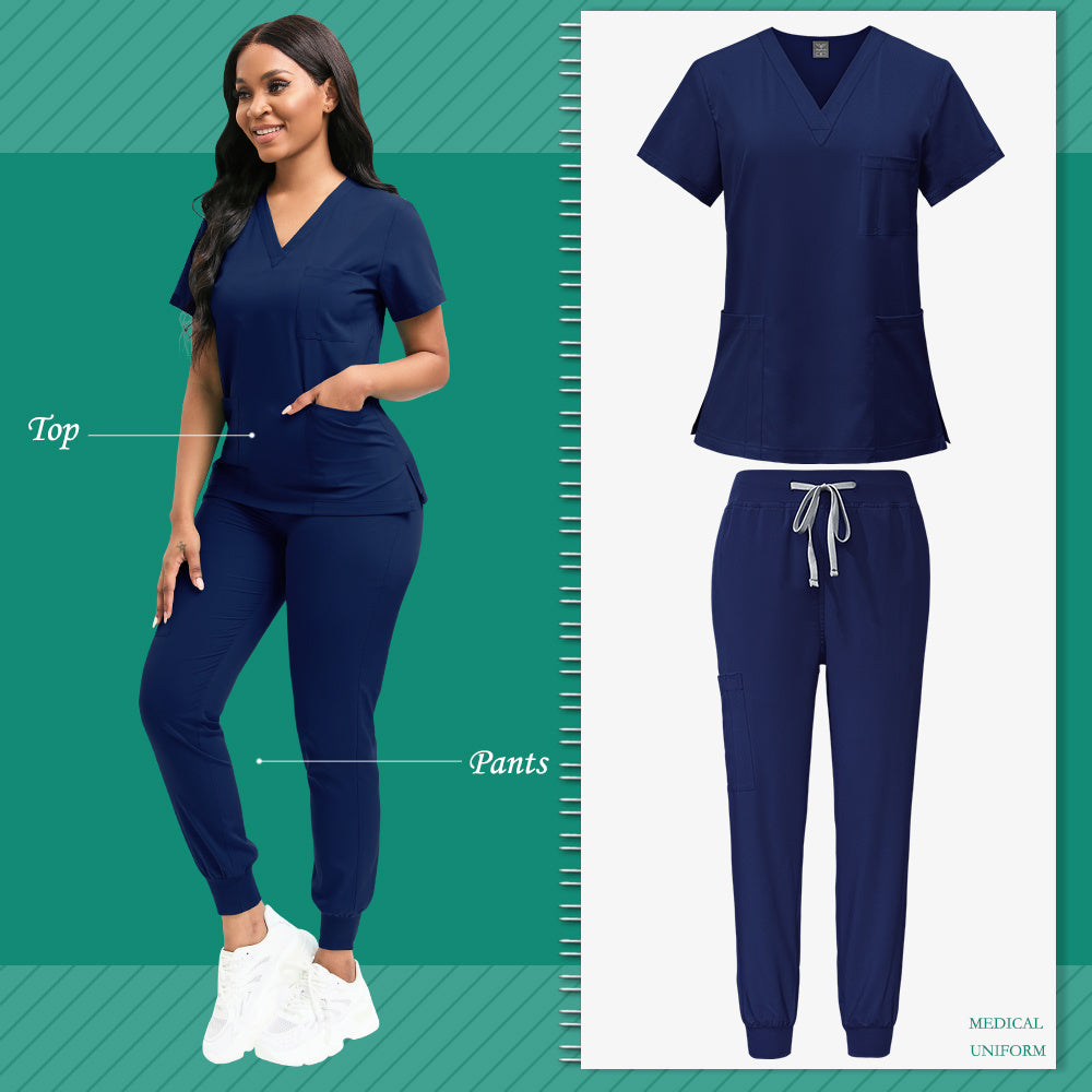 Women's Polyester Scrubs Fitted Nurse Uniform with Patch Pocket for Medical, Spa, Veterinary