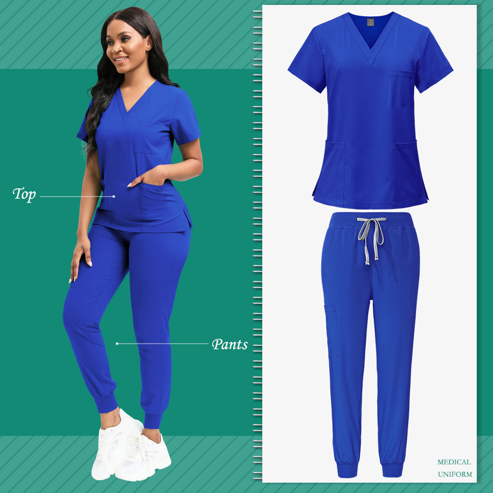 Women's Polyester Scrubs Fitted Nurse Uniform with Patch Pocket for Medical, Spa, Veterinary
