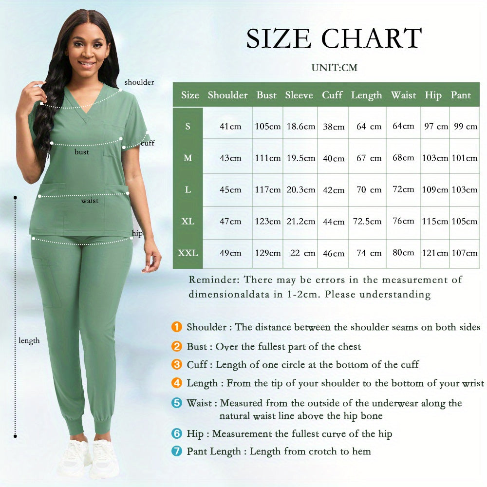 Women's Polyester Scrubs Fitted Nurse Uniform with Patch Pocket for Medical, Spa, Veterinary