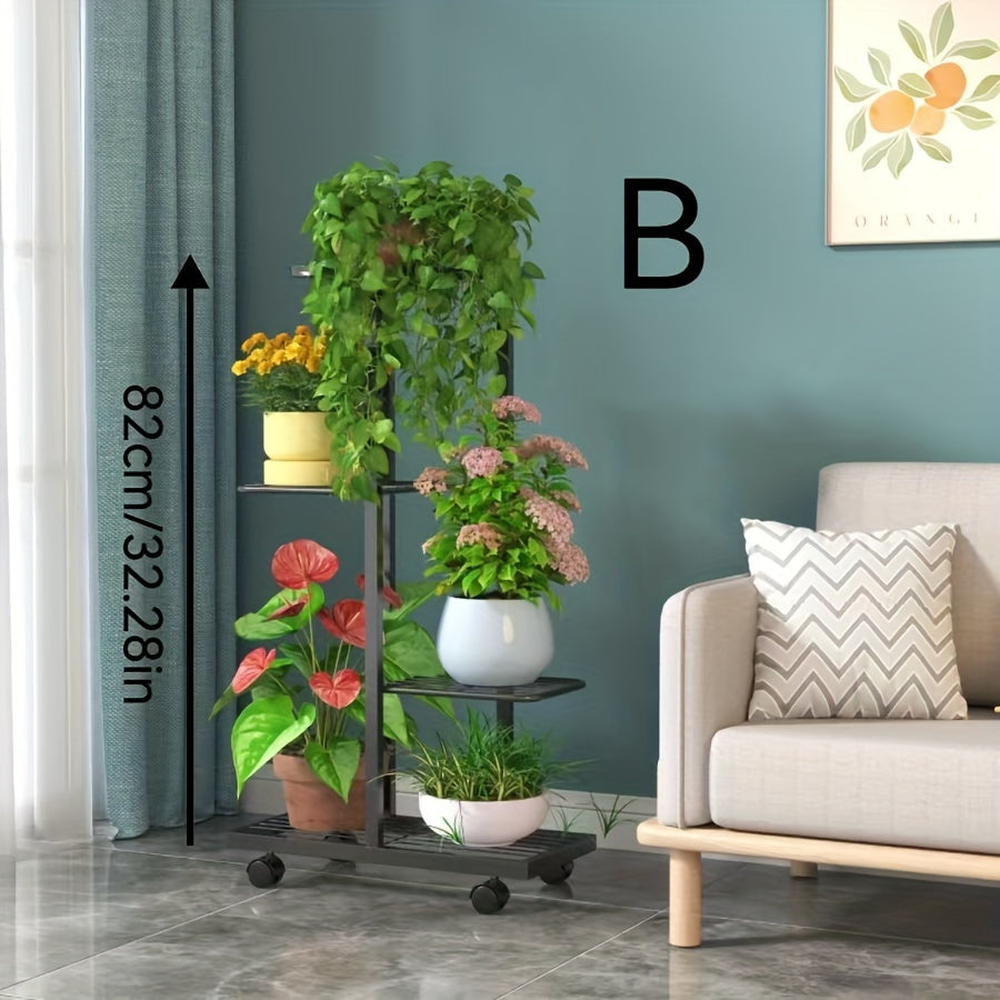 Modern Iron Plant Stand with Wheels Indoor Outdoor Checkered Grid Pattern Lightweight