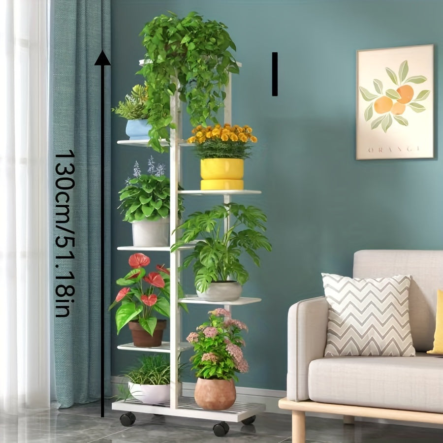 Modern Iron Plant Stand with Wheels Indoor Outdoor Checkered Grid Pattern Lightweight