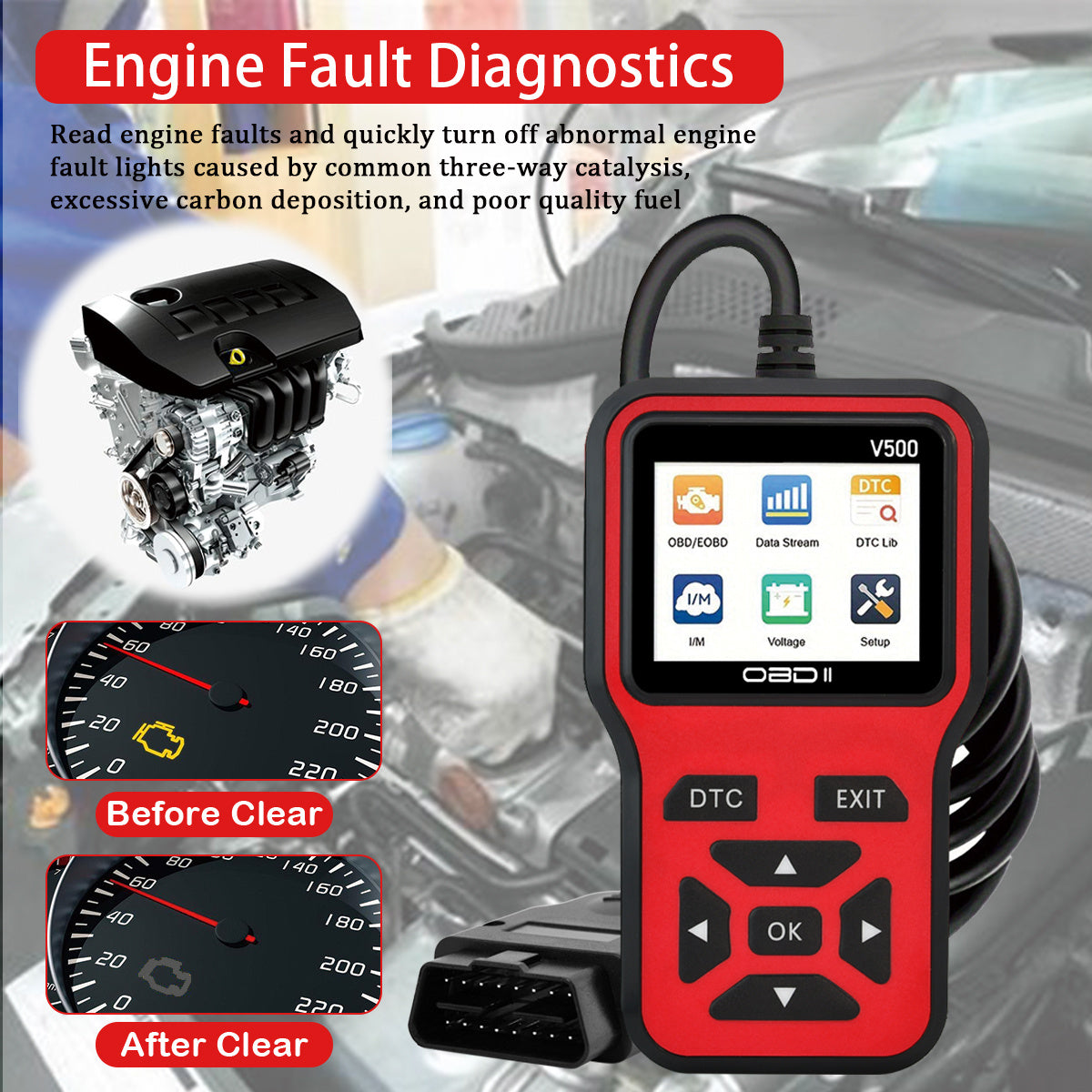 OBD2 Scanner Car Diagnostic Tool Code Reader Voltage Tester Engine Fault Scanner Charging Tester