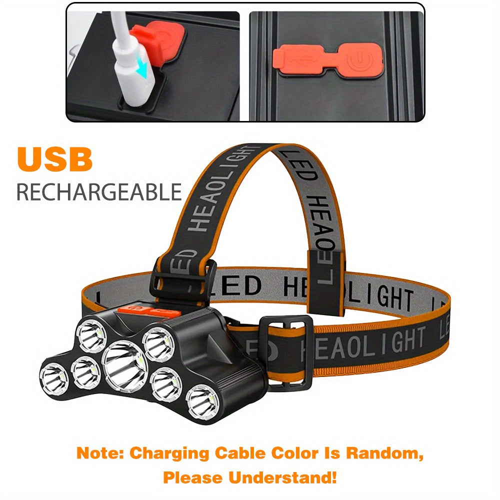 7LED bosh chiroq, sozlanadigan burchakli, USB bilan quvvatlanadigan chiroq, piyoda yurish, yugurish, favqulodda vaziyatlar va sahna yoritish uchun