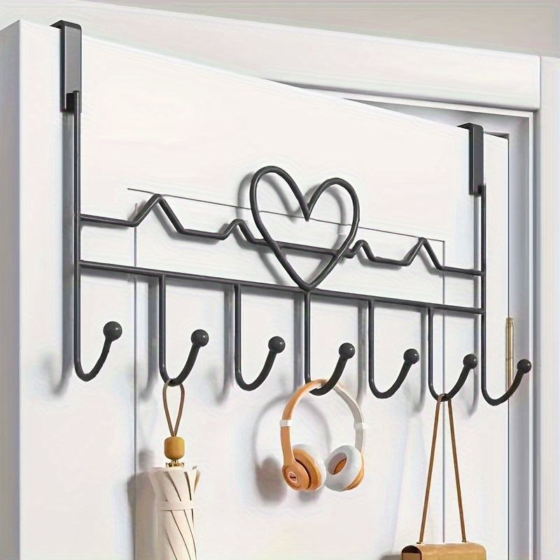 Metal Door Hook Rack with Heart Design for Coats Towels and Bags Black