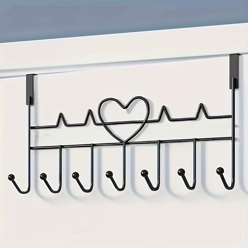 Metal Door Hook Rack with Heart Design for Coats Towels and Bags Black