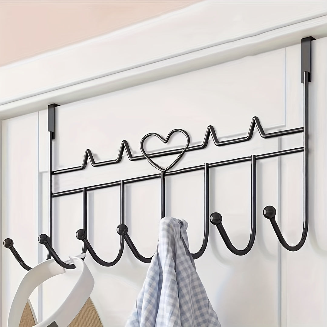 Metal Door Hook Rack with Heart Design for Coats Towels and Bags Black