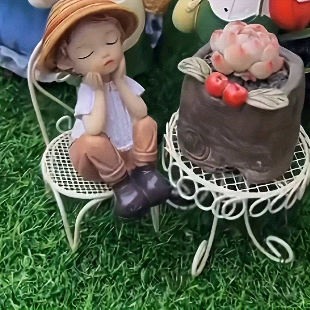 Miniature Metal Garden Decor Set Waterproof Iron Rocking Chairs Table Figurines for Home and Garden