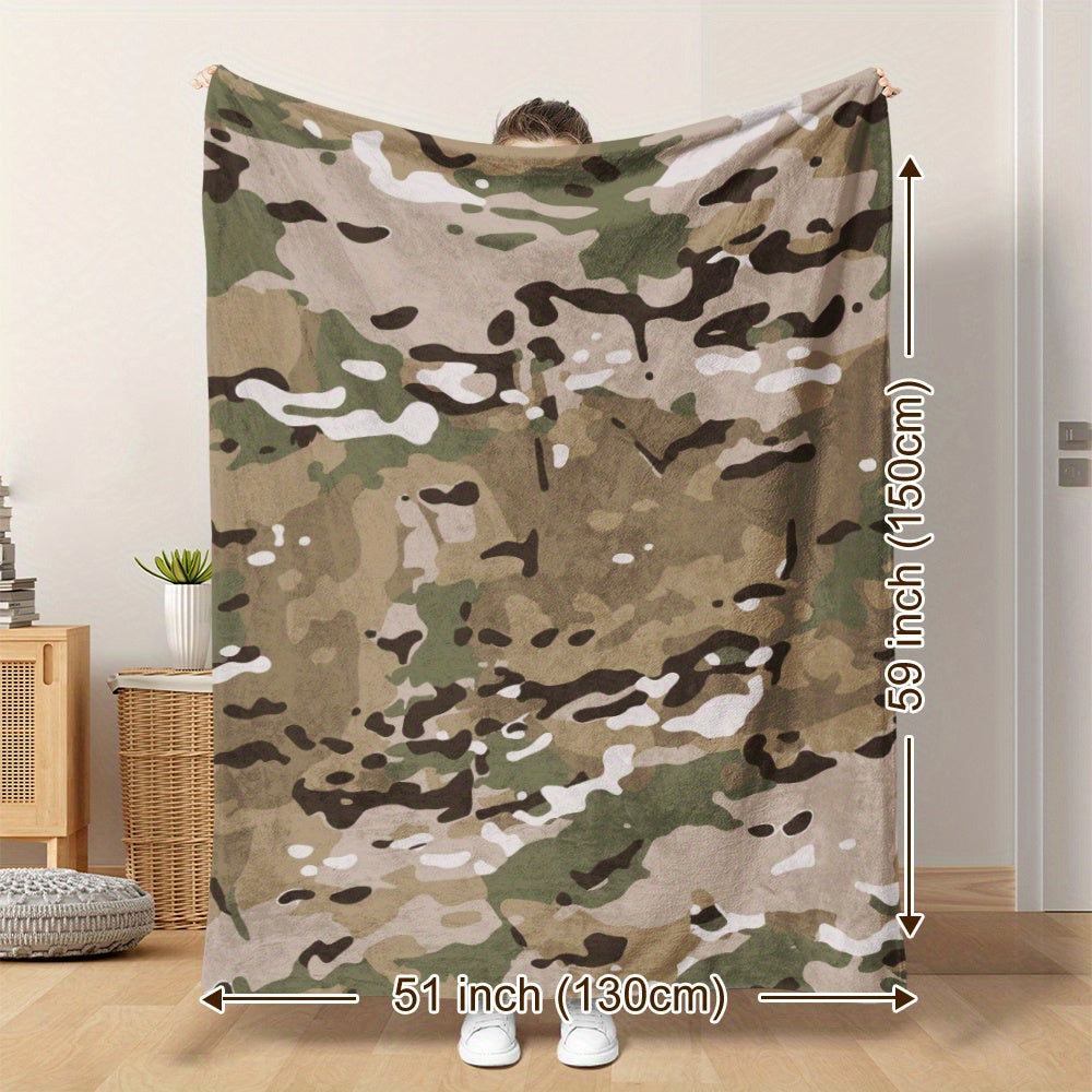 Camouflage Print Throw Blanket Soft Warm Multi-Purpose for Couch Camping Travel