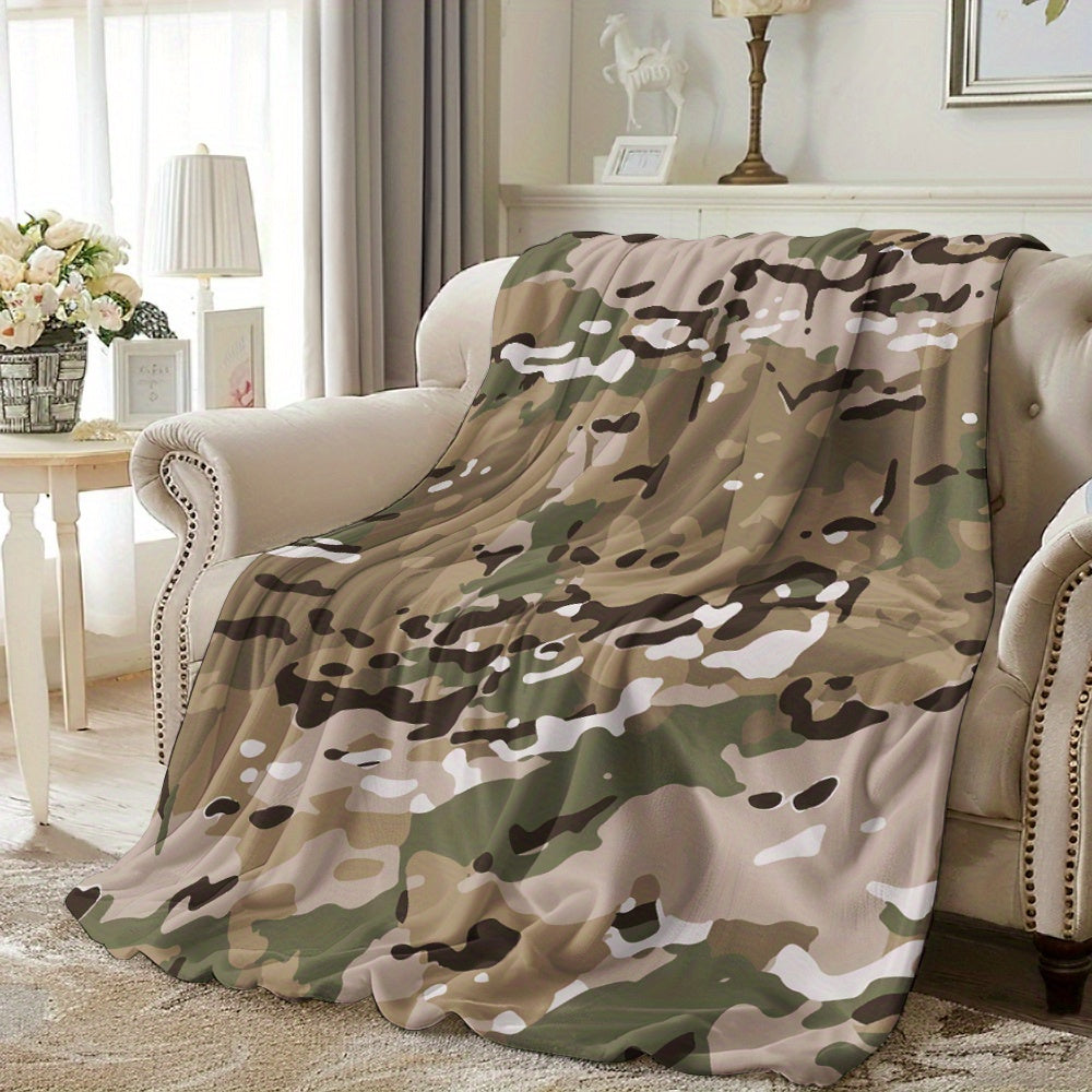 Camouflage Print Throw Blanket Soft Warm Multi-Purpose for Couch Camping Travel