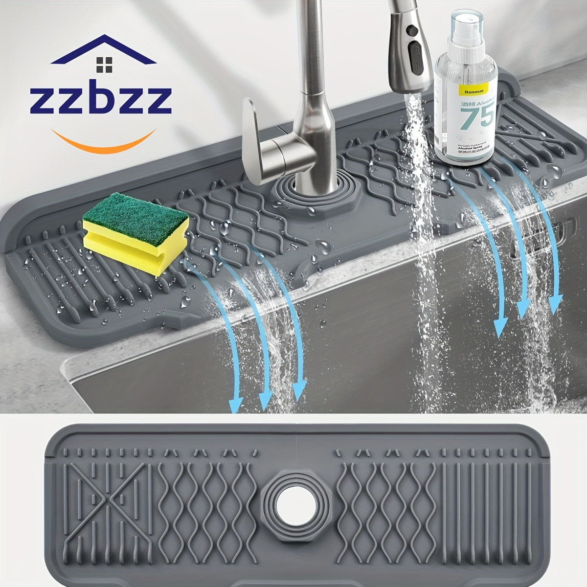 Silicone Sink Mat Non-Slip Anti-Splash Foldable Edge Water Draining 12.95cm