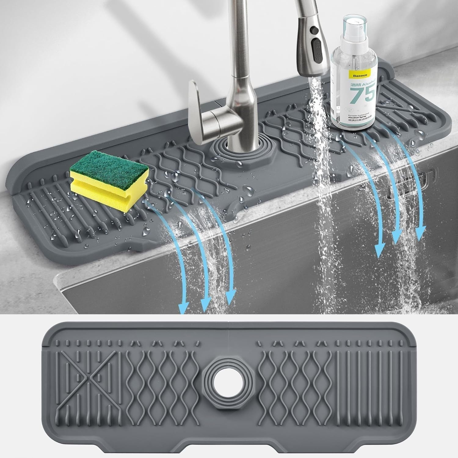 Silicone Sink Mat Non-Slip Anti-Splash Foldable Edge Water Draining 12.95cm