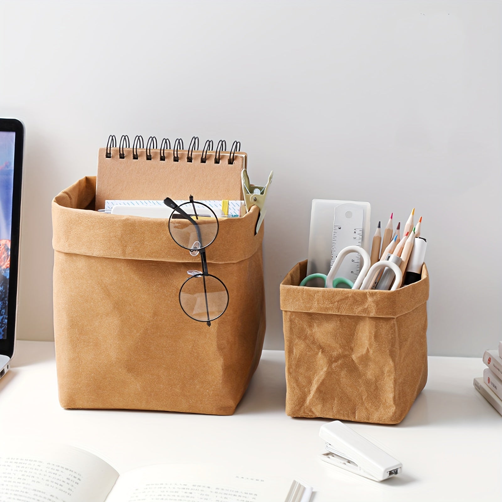 Multipurpose Washable Kraft Paper Storage Bag Eco-Friendly Foldable Organizer for Kitchen and Bathroom