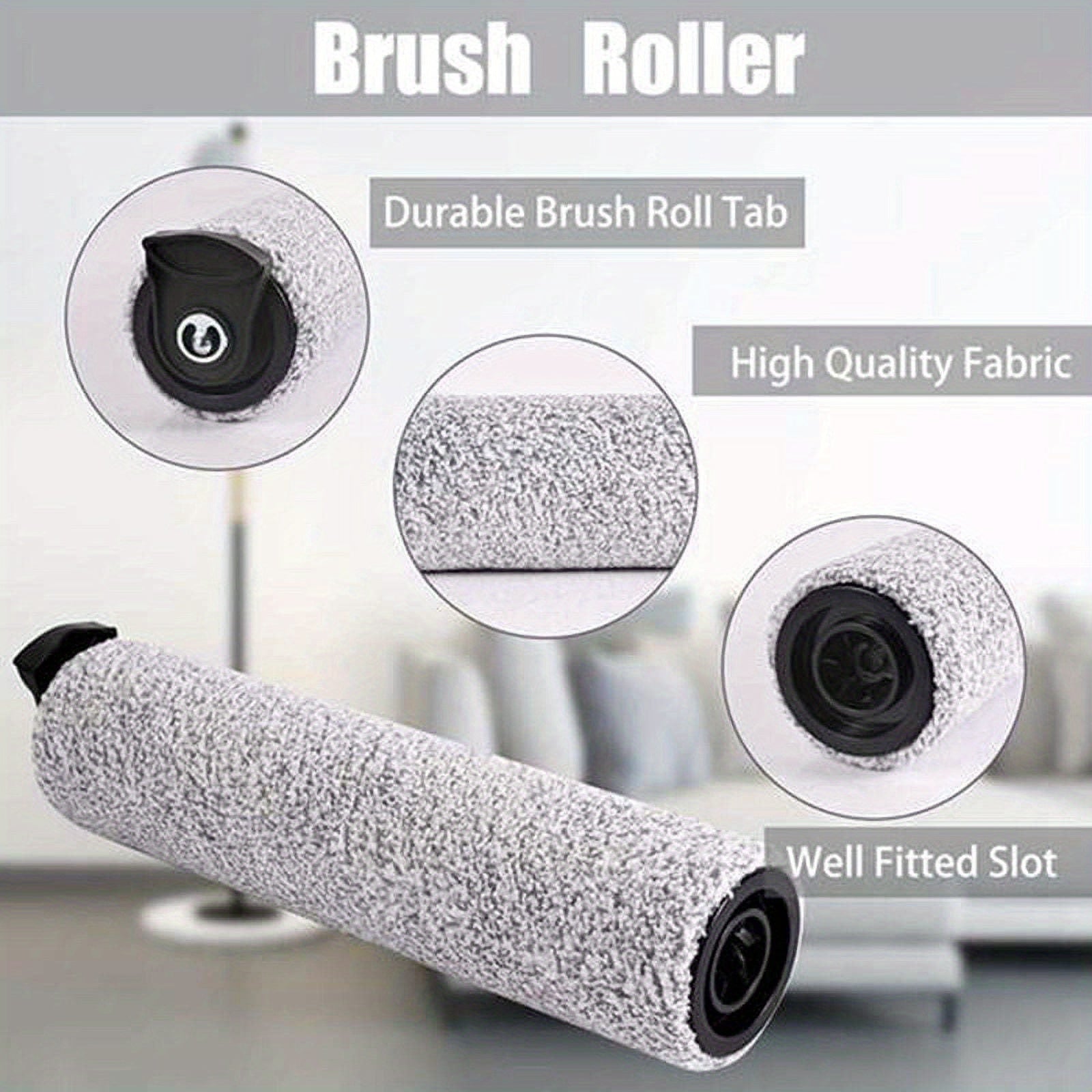 Replacement Brush Roller for Hard Floors Gray Black Soft Bristles for Wood Tile Marble