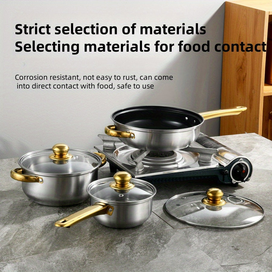 12-Piece Stainless Steel Cookware Set Non-Stick Gold Handles for Gas and Induction