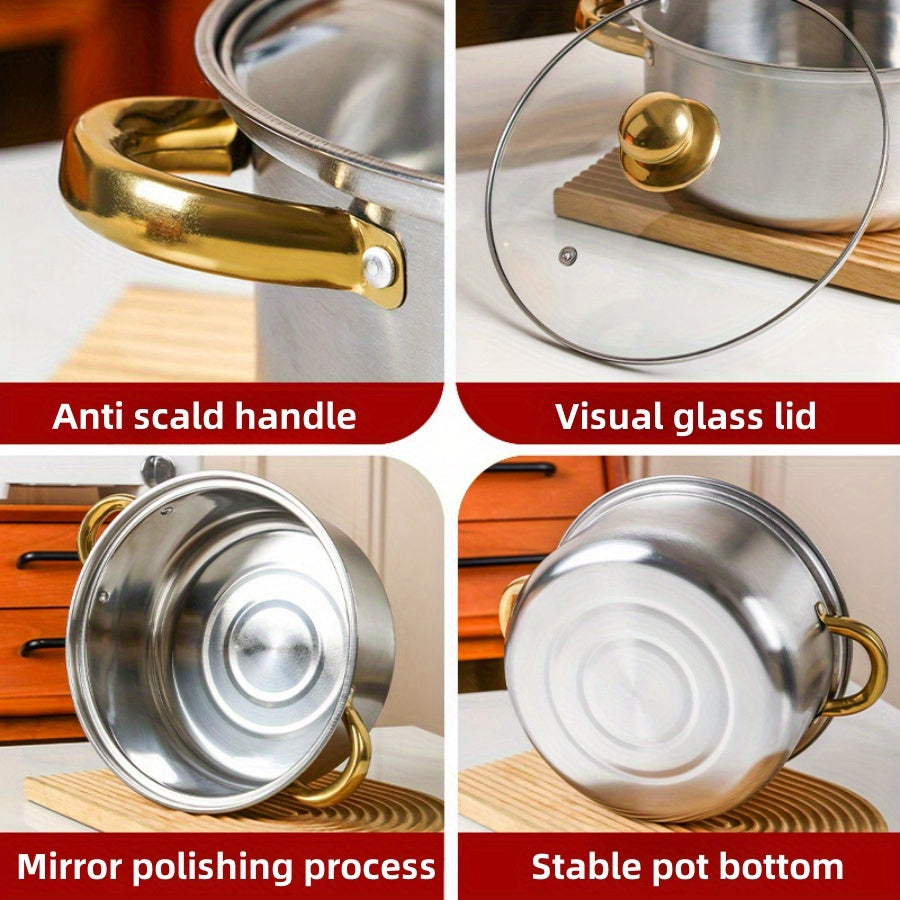 12-Piece Stainless Steel Cookware Set Non-Stick Gold Handles for Gas and Induction