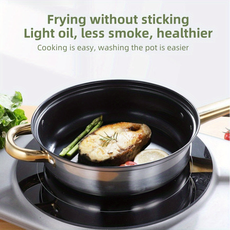 12-Piece Stainless Steel Cookware Set with Golden Handles for Kitchen and Restaurant