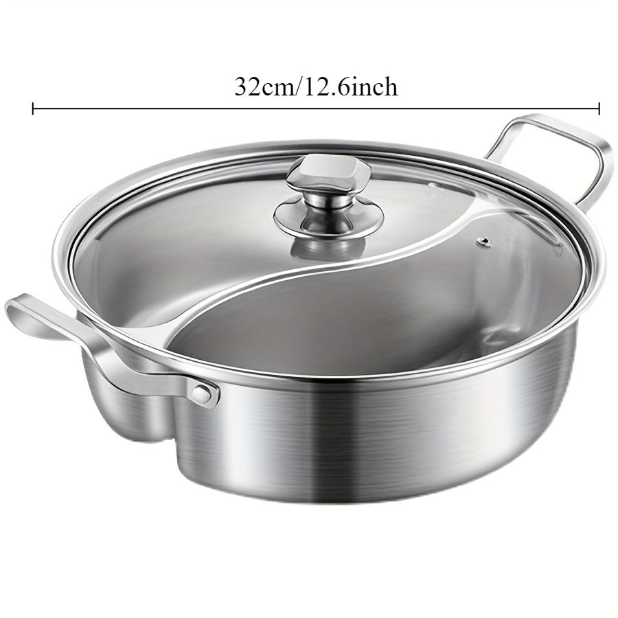 12.6-inch Stainless Steel Hot Pot with Dual Compartments Induction Compatible Chinese Style Split Flavor