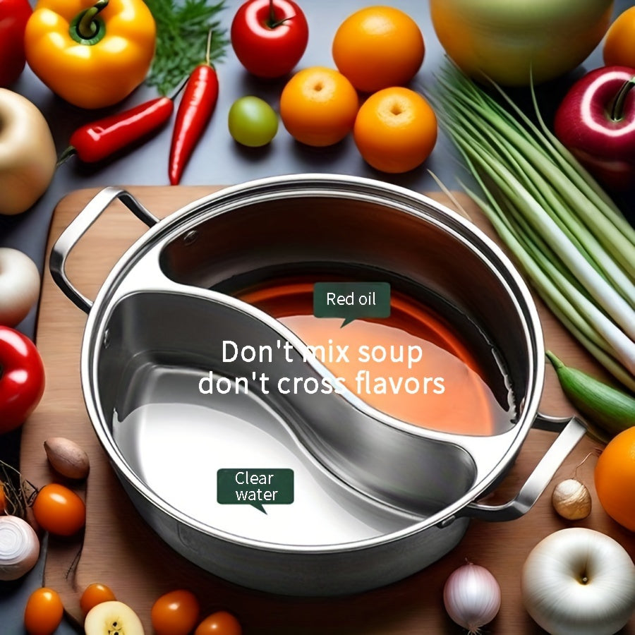 12.6-inch Stainless Steel Hot Pot with Dual Compartments Induction Compatible Chinese Style Split Flavor