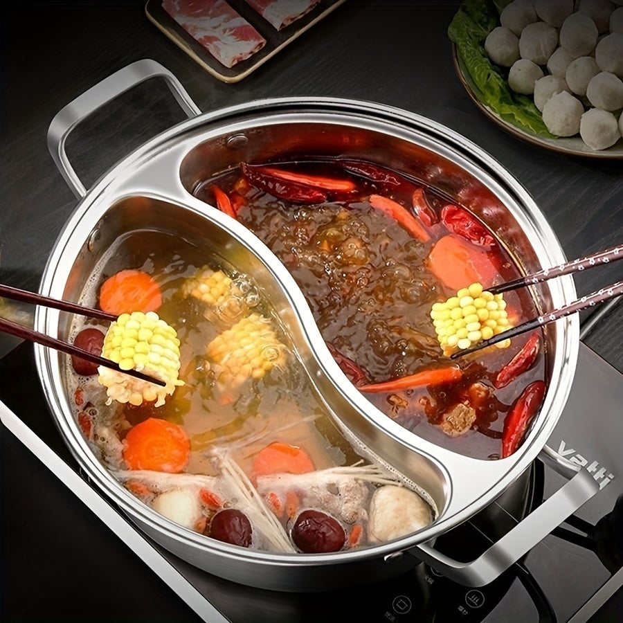 12.6-inch Stainless Steel Hot Pot with Dual Compartments Induction Compatible Chinese Style Split Flavor