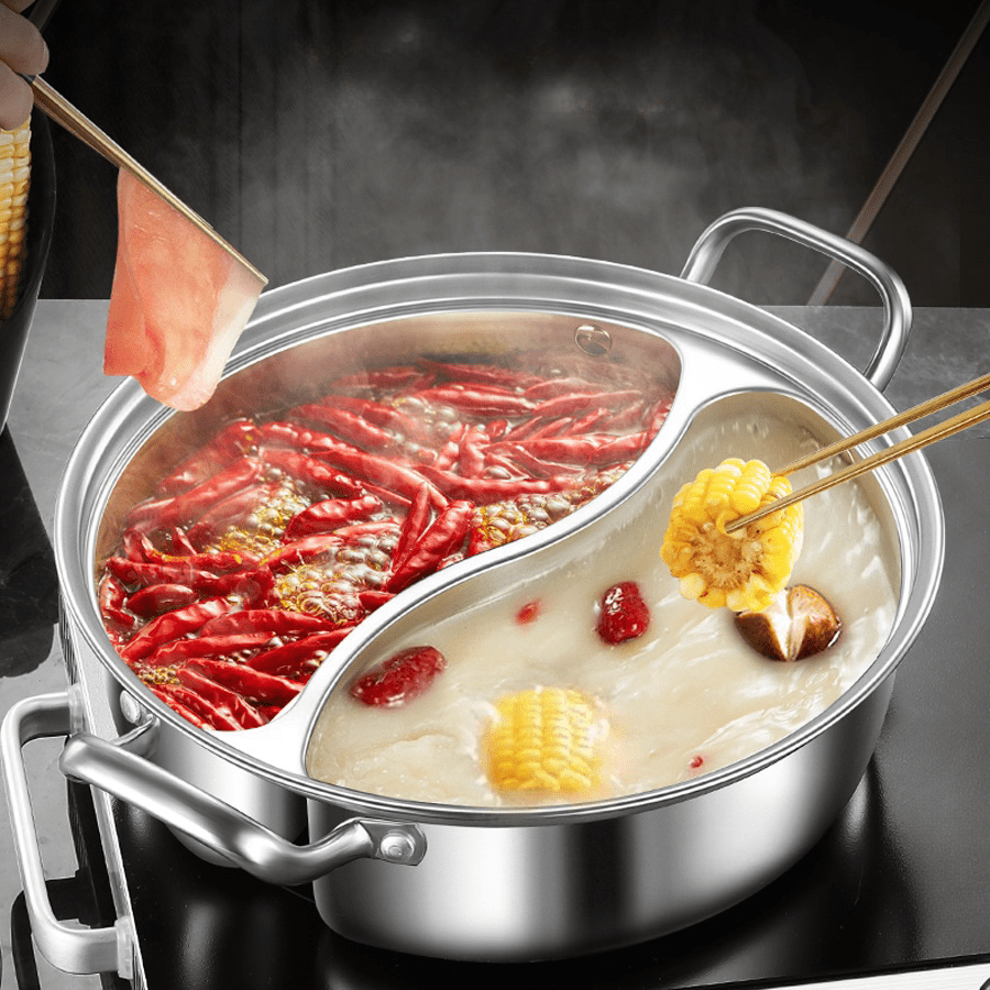 12.6-inch Stainless Steel Hot Pot with Dual Compartments Induction Compatible Chinese Style Split Flavor