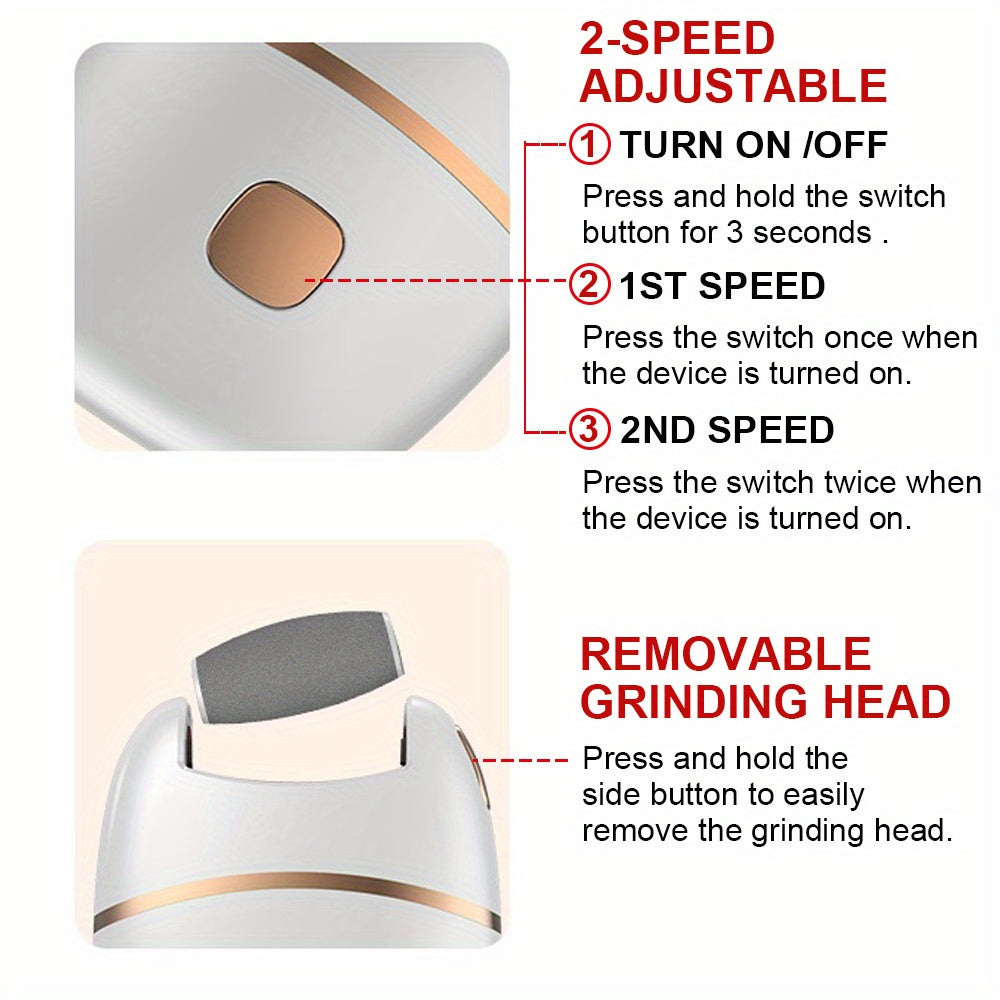 Portable Electric Foot Grinder with LED Display USB Rechargeable 2-Speed Includes Grinding Heads