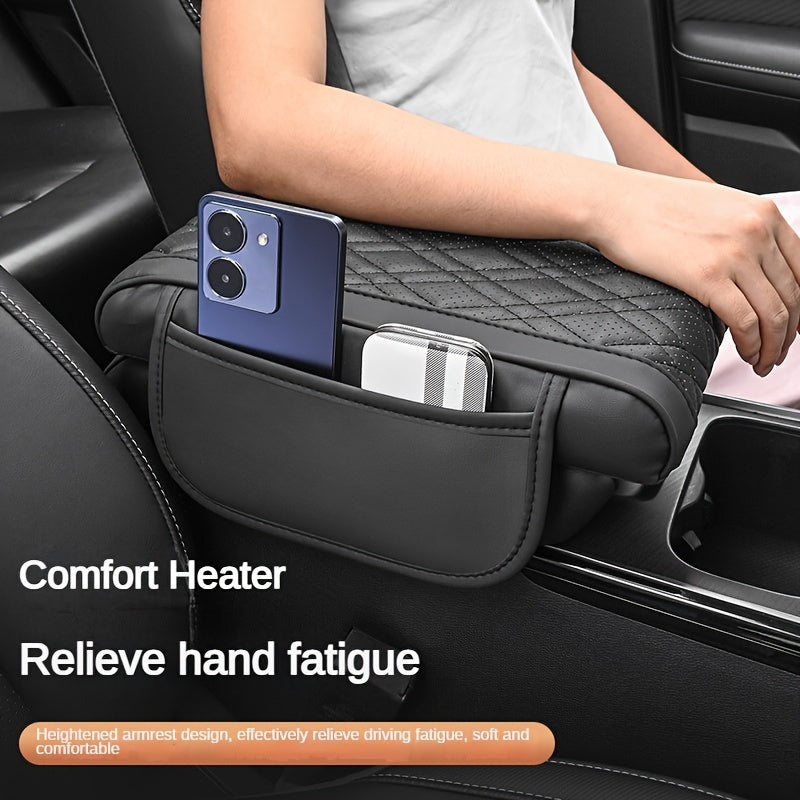 Universal PU Leather Car Center Console Pad with Phone Pocket and Elastic Sponge