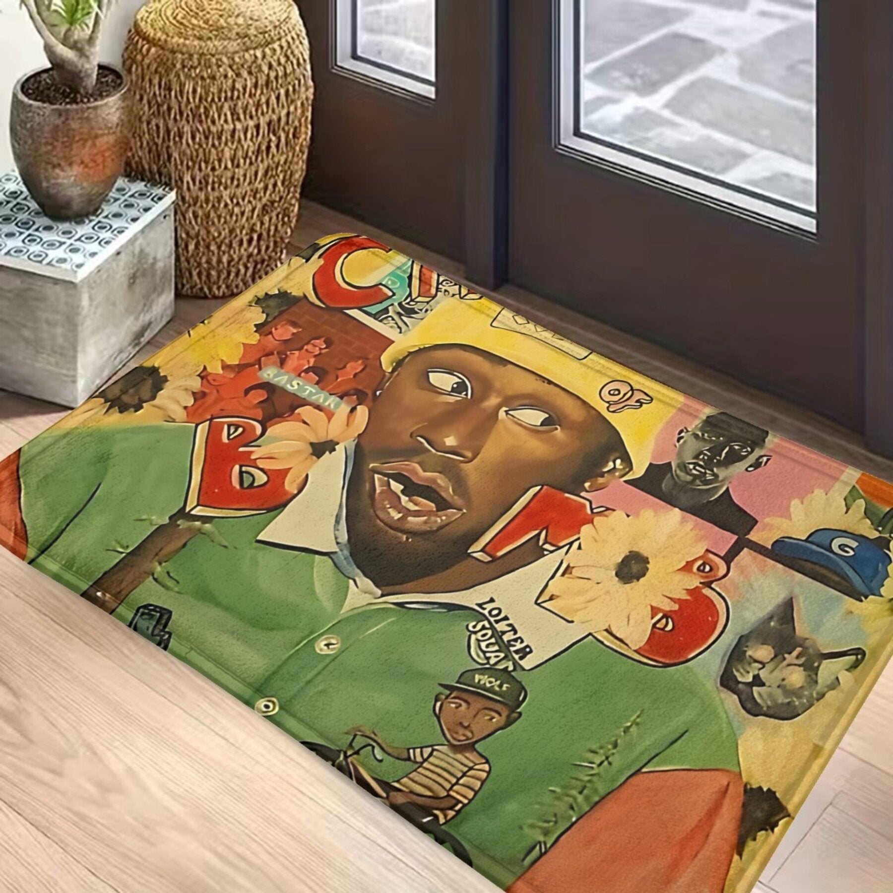 Christmas Themed Bath Mat, Machine Washable Polyester, Kitchen and Entrance Decor