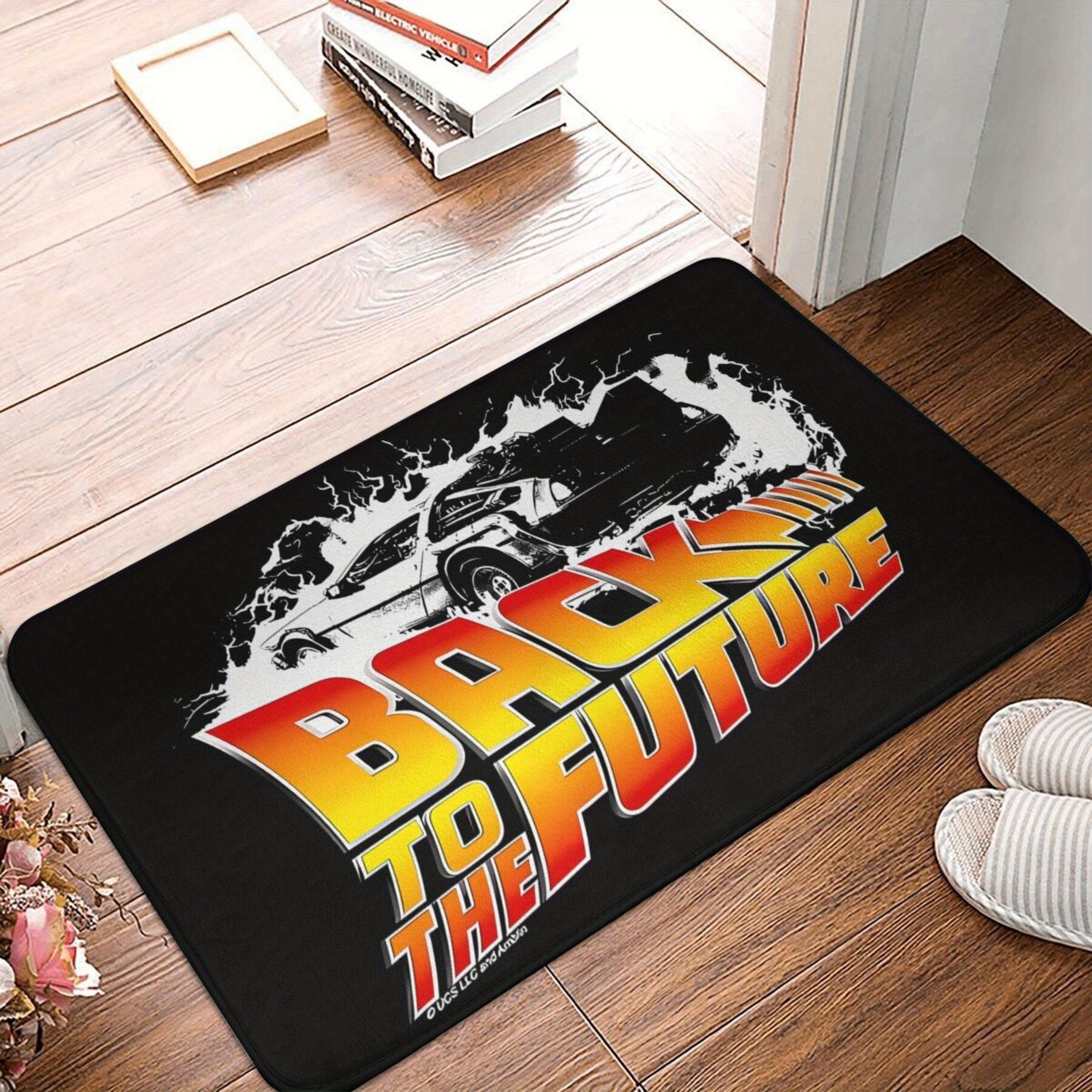 Orqaga kelajak Delorean Doormat Qattiq yopishmaydigan Polyester Toʻgʻri shakldagi Gilam Mashina bilan yuvish mumkin