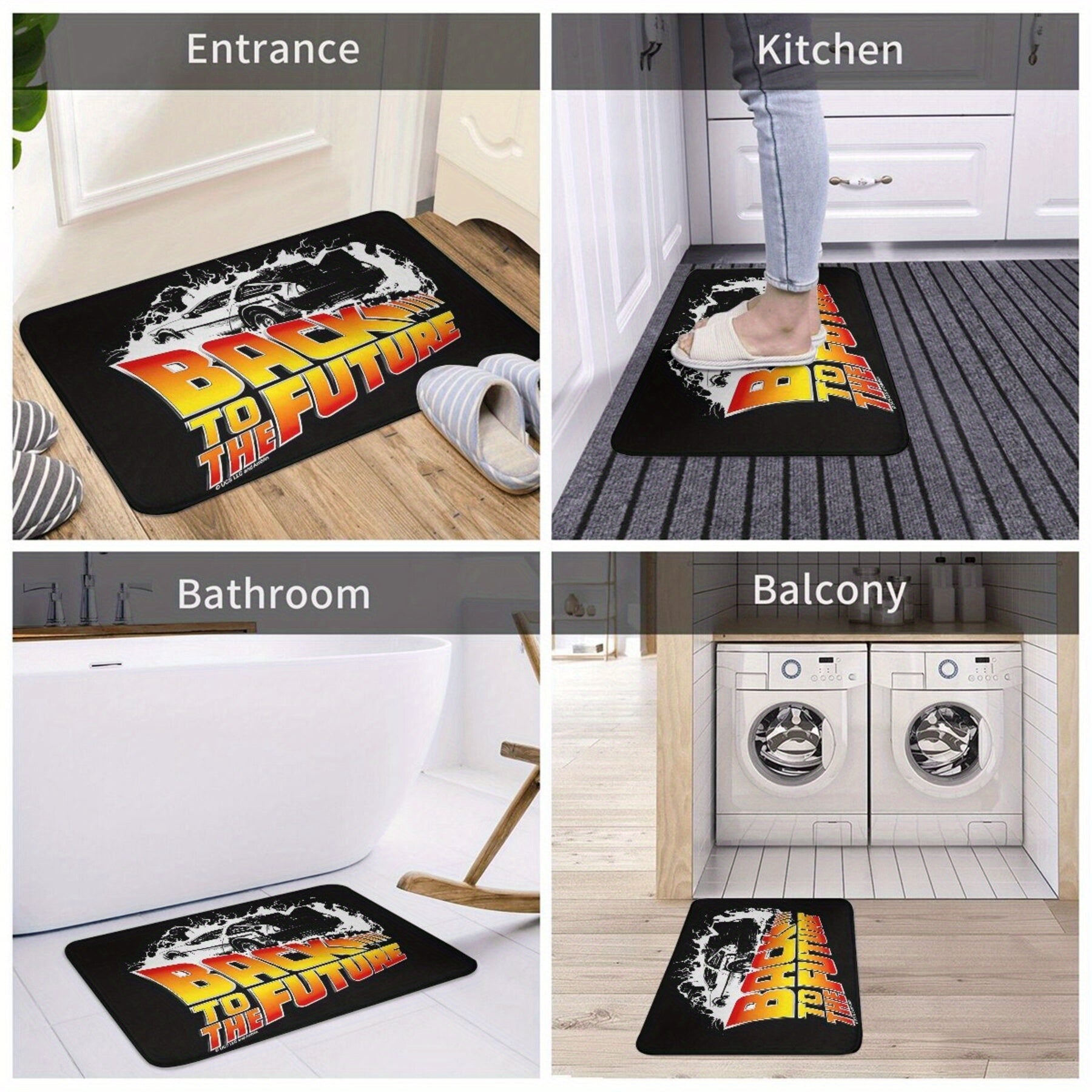 Orqaga kelajak Delorean Doormat Qattiq yopishmaydigan Polyester Toʻgʻri shakldagi Gilam Mashina bilan yuvish mumkin