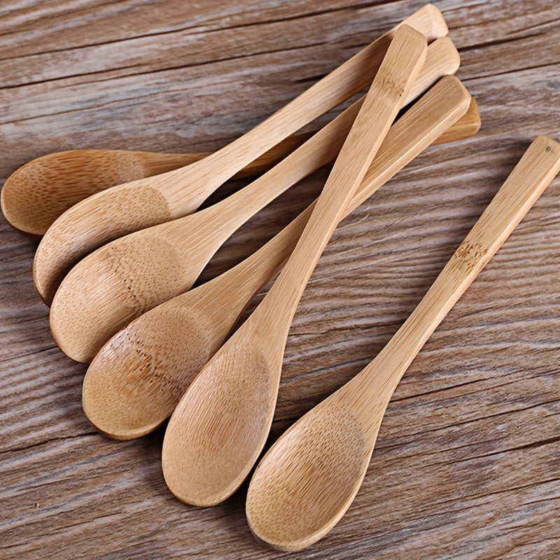 6-Piece Wooden Kitchen Utensil Set with Long Handles for Coffee Honey Ice Cream and Desserts