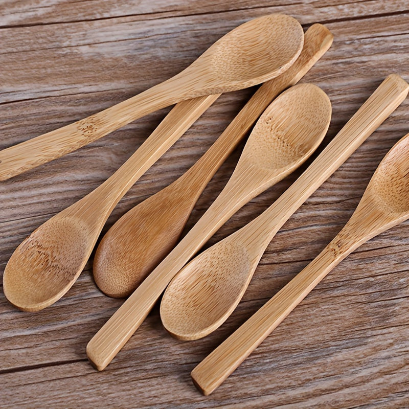 6-Piece Wooden Kitchen Utensil Set with Long Handles for Coffee Honey Ice Cream and Desserts