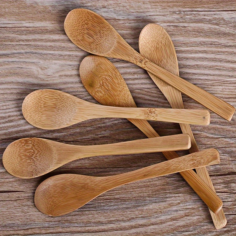 6-Piece Wooden Kitchen Utensil Set with Long Handles for Coffee Honey Ice Cream and Desserts