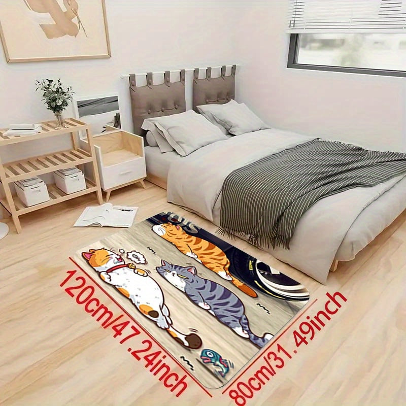 1 dona oshxona pol matosi, qalinligi 1.1 sm, uchta sevimli mushuk naqshiga ega. Ushbu pol matosi qulaylik uchun qalinlashtirilgan, xavfsizlik uchun sirpanmas, chidamlilik uchun kiyilishga qarshi, va oson parvarish uchun dog'ga chidamli. Mukammal uchun