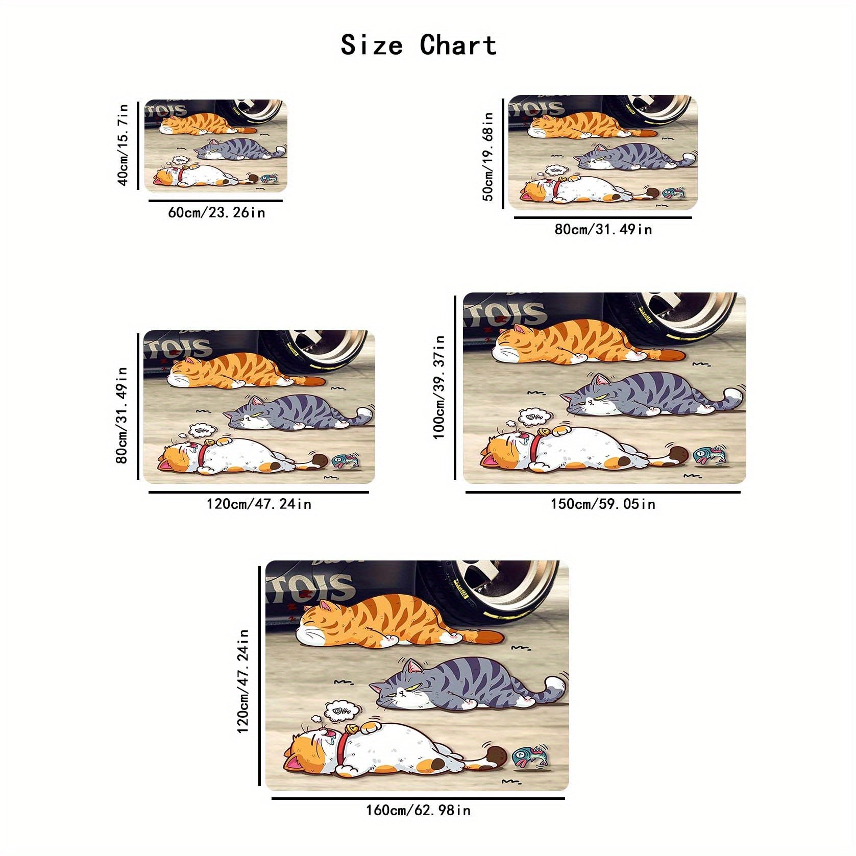 Kitchen Floor Mat 1.1cm Thick Anti-Slip Wear-Resistant Kitten Pattern