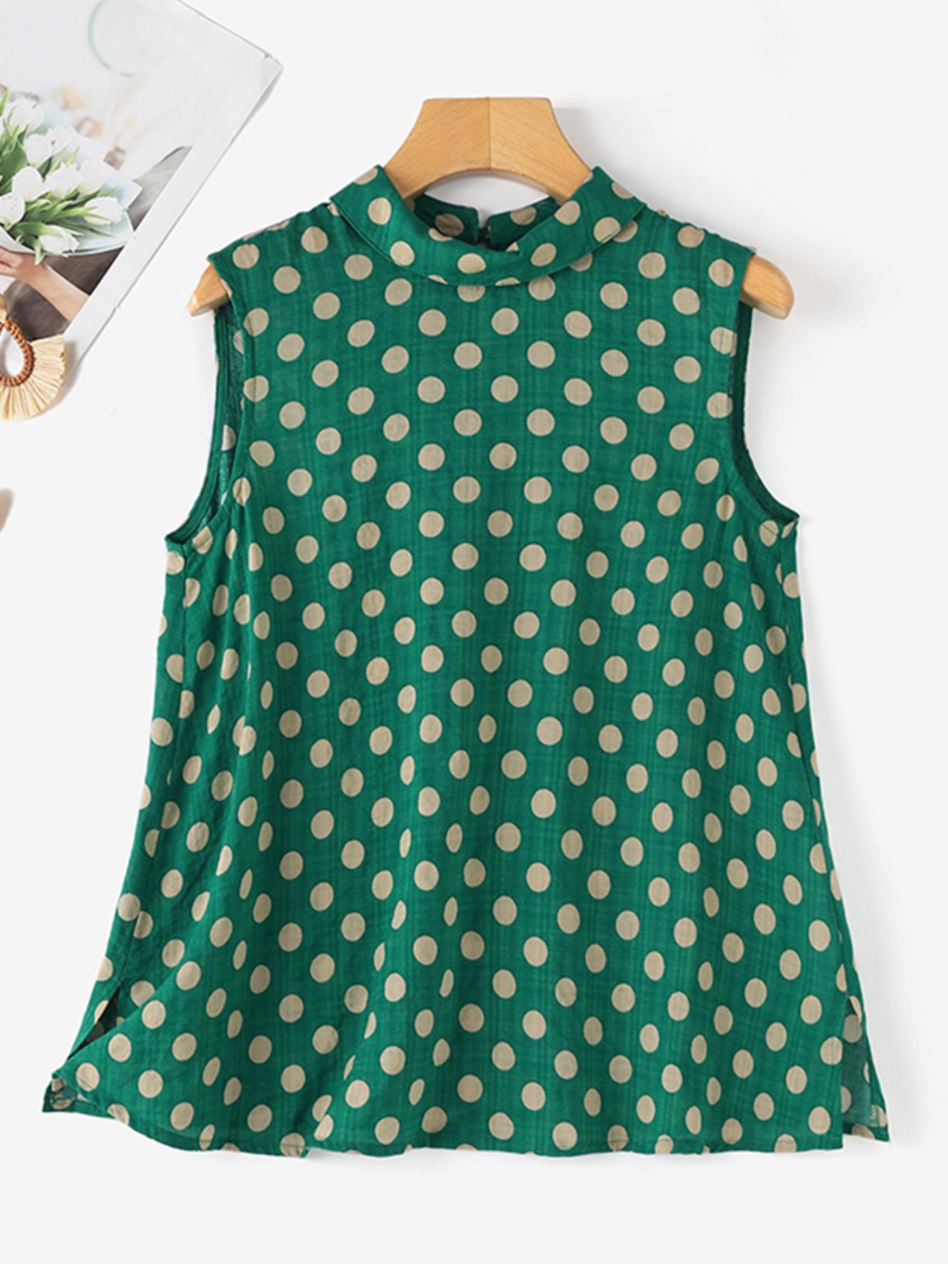 Plus Size Polka Dot Sleeveless Rayon Blend A-Line Tank Top for Summer Casual