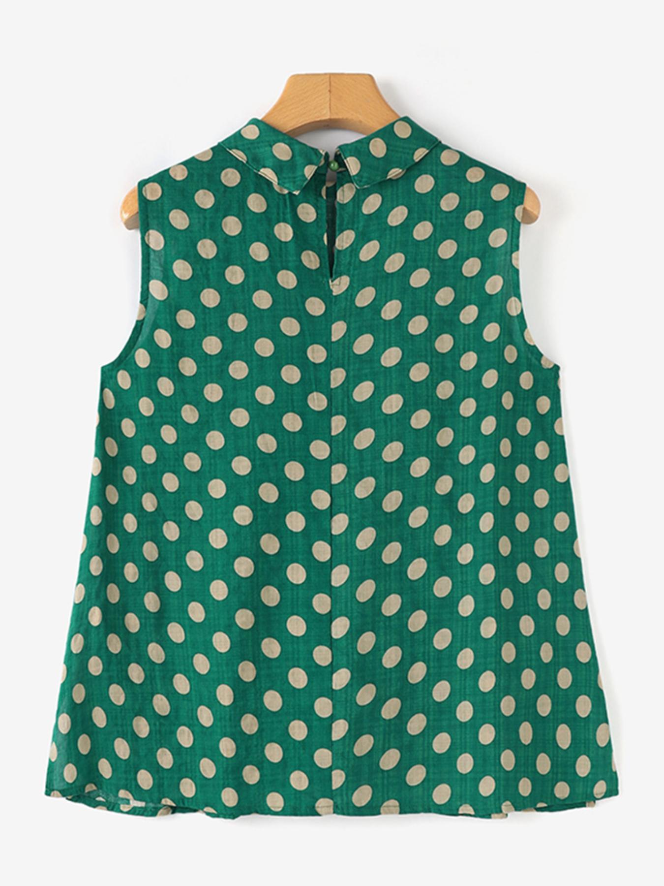 Plus Size Polka Dot Sleeveless Rayon Blend A-Line Tank Top for Summer Casual