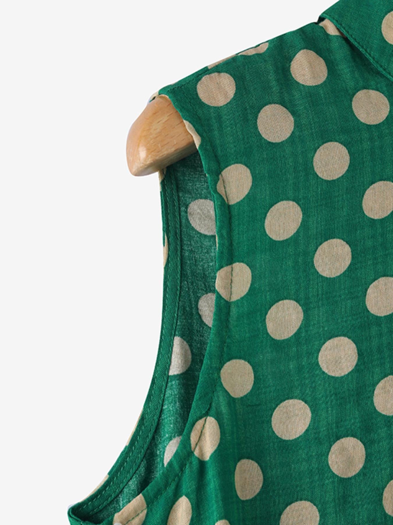 Plus Size Polka Dot Sleeveless Rayon Blend A-Line Tank Top for Summer Casual