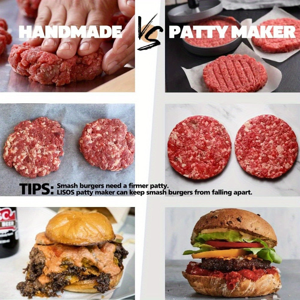 Molde de prensa para hamburguesas de acero inoxidable con mango de madera, antiadherente, para hacer hamburguesas